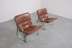 Restored Elsa Nordahl Solheim Mid Century Modern Leather Chrome Lounge Chairs - 3534402