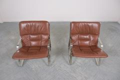 Restored Elsa Nordahl Solheim Mid Century Modern Leather Chrome Lounge Chairs - 3534406