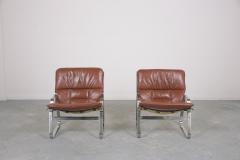 Restored Elsa Nordahl Solheim Mid Century Modern Leather Chrome Lounge Chairs - 3534409