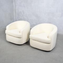 Restored Mid Century Modern Swivel Chairs with Ivory Upholstery - 3795143