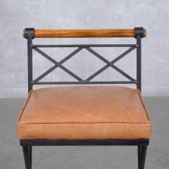 Restored Vintage Iron and Oak Barstools with Leather Cushions - 3816929