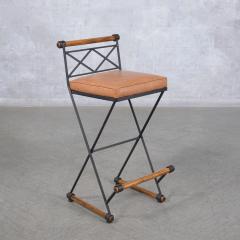 Restored Vintage Iron and Oak Barstools with Leather Cushions - 3816930