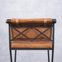 Restored Vintage Iron and Oak Barstools with Leather Cushions - 3816932