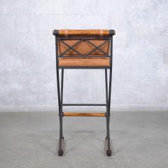 Restored Vintage Iron and Oak Barstools with Leather Cushions - 3816934