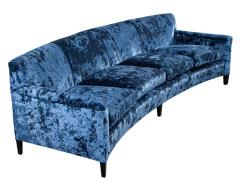 Restored Vintage Mid Century Modern Blue Velvet Curved Sofa - 2719399