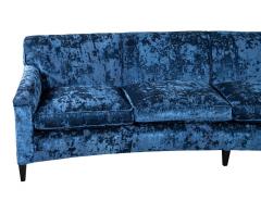 Restored Vintage Mid Century Modern Blue Velvet Curved Sofa - 2719403