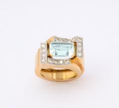 Retro Aquamarine and Diamond Gold Ring - 2350613