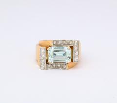 Retro Aquamarine and Diamond Gold Ring - 2350615