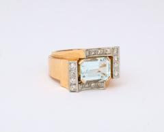 Retro Aquamarine and Diamond Gold Ring - 2350617