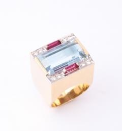 Retro Aquamarine and Gold Ring - 2744785