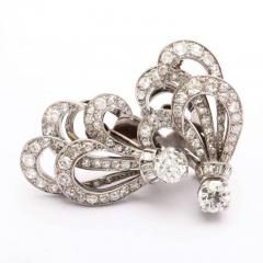 Retro Diamond and Platinum Feather Earrings - 348851