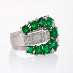 Retro Emerald Diamond and Platinum Buckle Ring - 1059803