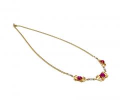 Retro Era 6 22 Carat Star Ruby Diamond Necklace with 14K Gold Carved Detailing - 3509873