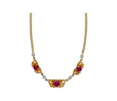 Retro Era 6 22 Carat Star Ruby Diamond Necklace with 14K Gold Carved Detailing - 3509875