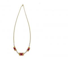 Retro Era 6 22 Carat Star Ruby Diamond Necklace with 14K Gold Carved Detailing - 3509877