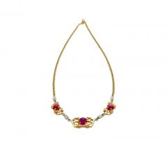 Retro Era 6 22 Carat Star Ruby Diamond Necklace with 14K Gold Carved Detailing - 3509878