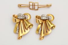 Retro Gold French Bow with Diamond Clip Brooch - 221546