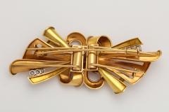 Retro Gold French Bow with Diamond Clip Brooch - 221548
