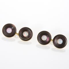 Retro Gold Mother of Pearl and White Opals Cuff Links - 119345