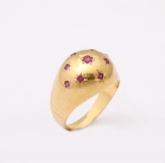 Retro Ruby Bombe Gold Ring with Star Set Rubies  - 4010695