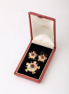Retro Ruby Diamond and 14k Gold Earring and Brooch Set - 4426437
