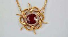 Retro Snake Pendant with 9 Carat Ruby in 14k 22k Gold - 3455247
