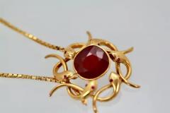 Retro Snake Pendant with 9 Carat Ruby in 14k 22k Gold - 3455252