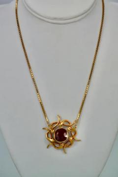 Retro Snake Pendant with 9 Carat Ruby in 14k 22k Gold - 3455263
