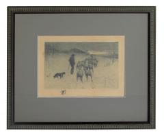 Reuben LeGrande Johnson Henry Pruett Share etching of a wintry pastoral scene R LeGrande Johnston - 949626