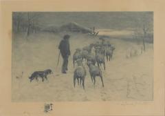 Reuben LeGrande Johnson Henry Pruett Share etching of a wintry pastoral scene R LeGrande Johnston - 949904