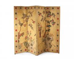 Reverse Four Panel Painted Leather Screen - 1329491