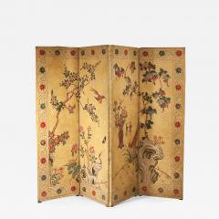 Reverse Four Panel Painted Leather Screen - 1331090