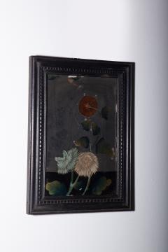 Reverse Glass Painting with chrysanthemums - 3871231