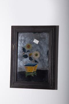 Reverse Glass Painting with yellow chrysanthemums - 3871561