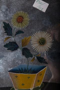 Reverse Glass Painting with yellow chrysanthemums - 3871564