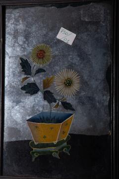 Reverse Glass Painting with yellow chrysanthemums - 3871565