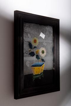 Reverse Glass Painting with yellow chrysanthemums - 3871566