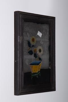 Reverse Glass Painting with yellow chrysanthemums - 3871567