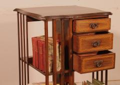 Revolving Bookcase In Mahogany And Inlays 19th Century With Three Drawers - 3105440