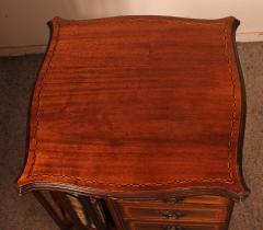 Revolving Bookcase In Mahogany And Inlays 19th Century With Three Drawers - 3105448