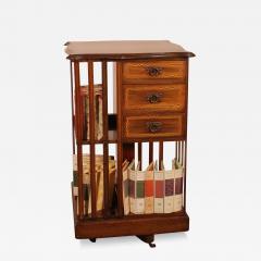 Revolving Bookcase In Mahogany And Inlays 19th Century With Three Drawers - 3110750