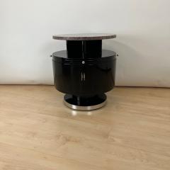 Revolving round Art Deco Side Table Black Lacquer Marble France circa 1930 - 4219672