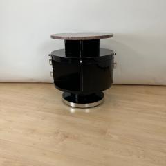 Revolving round Art Deco Side Table Black Lacquer Marble France circa 1930 - 4219674