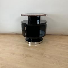 Revolving round Art Deco Side Table Black Lacquer Marble France circa 1930 - 4219675