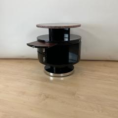 Revolving round Art Deco Side Table Black Lacquer Marble France circa 1930 - 4219676