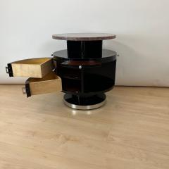 Revolving round Art Deco Side Table Black Lacquer Marble France circa 1930 - 4219677