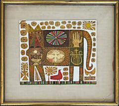 Rex Martin Clawson Mid Century Modern Rex Clawson Abstract Cat Oil Painting Signed 1956 - 3592860
