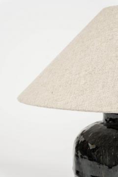 Ribbed Black Glazed Table Lamp with Linen Shade - 4642627