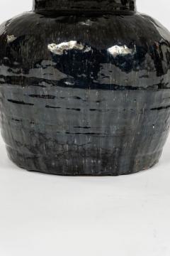 Ribbed Black Glazed Table Lamp with Linen Shade - 4642628