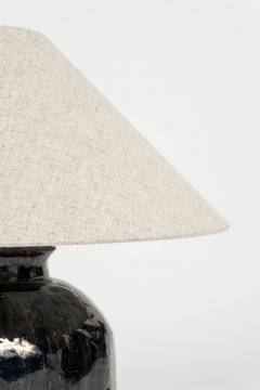 Ribbed Black Glazed Table Lamp with Linen Shade - 4642629